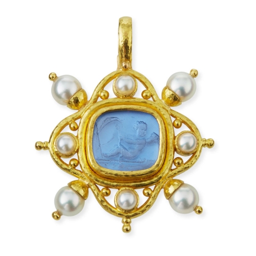 Cerulean 'Cherub with Sail' and Pearl Pendant P100322-L