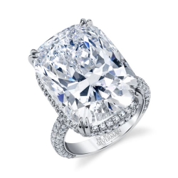 22.84 Carat Platinum Cushion Diamond Pavé Ring thumbnail 3