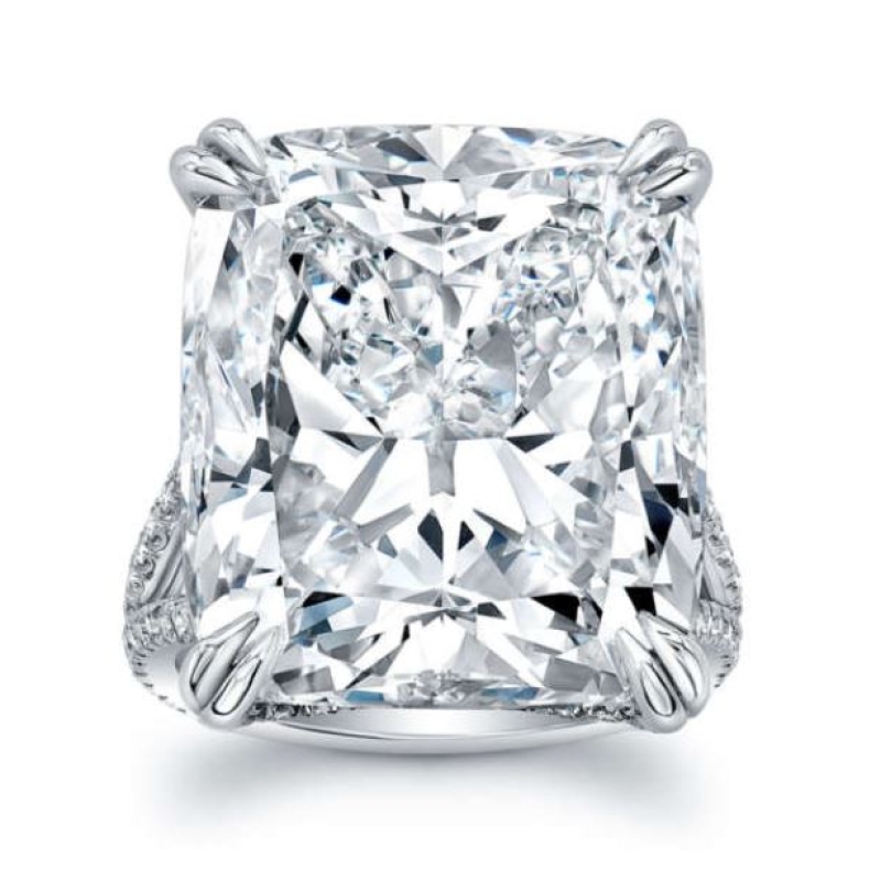 29.20 Carat Cushion-Cut Diamond Split-Shank Ring