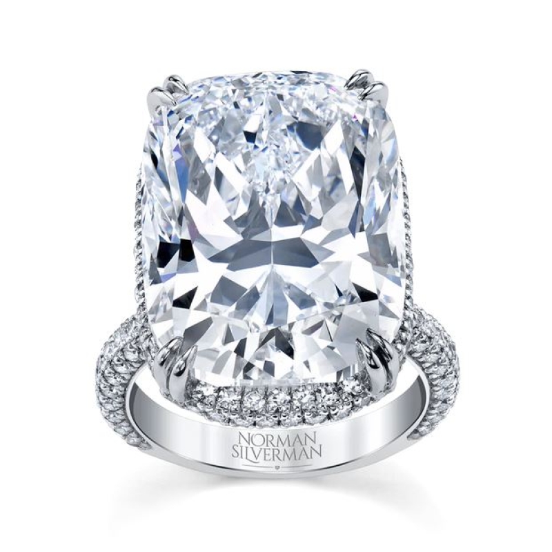 22.84 Carat Platinum Cushion Diamond Pavé Ring