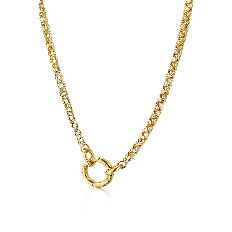 16" Gold Diamond Link Necklace featuring 318 Round Diamonds
