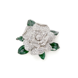 Platinum Diamond Gardenia Brooch thumbnail 1